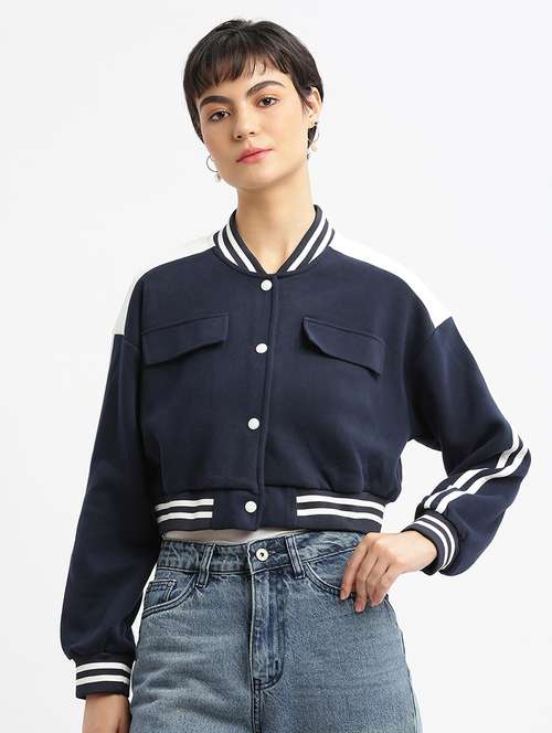 cotton varsity crop jacket - 21387781 - Standard Image - 0