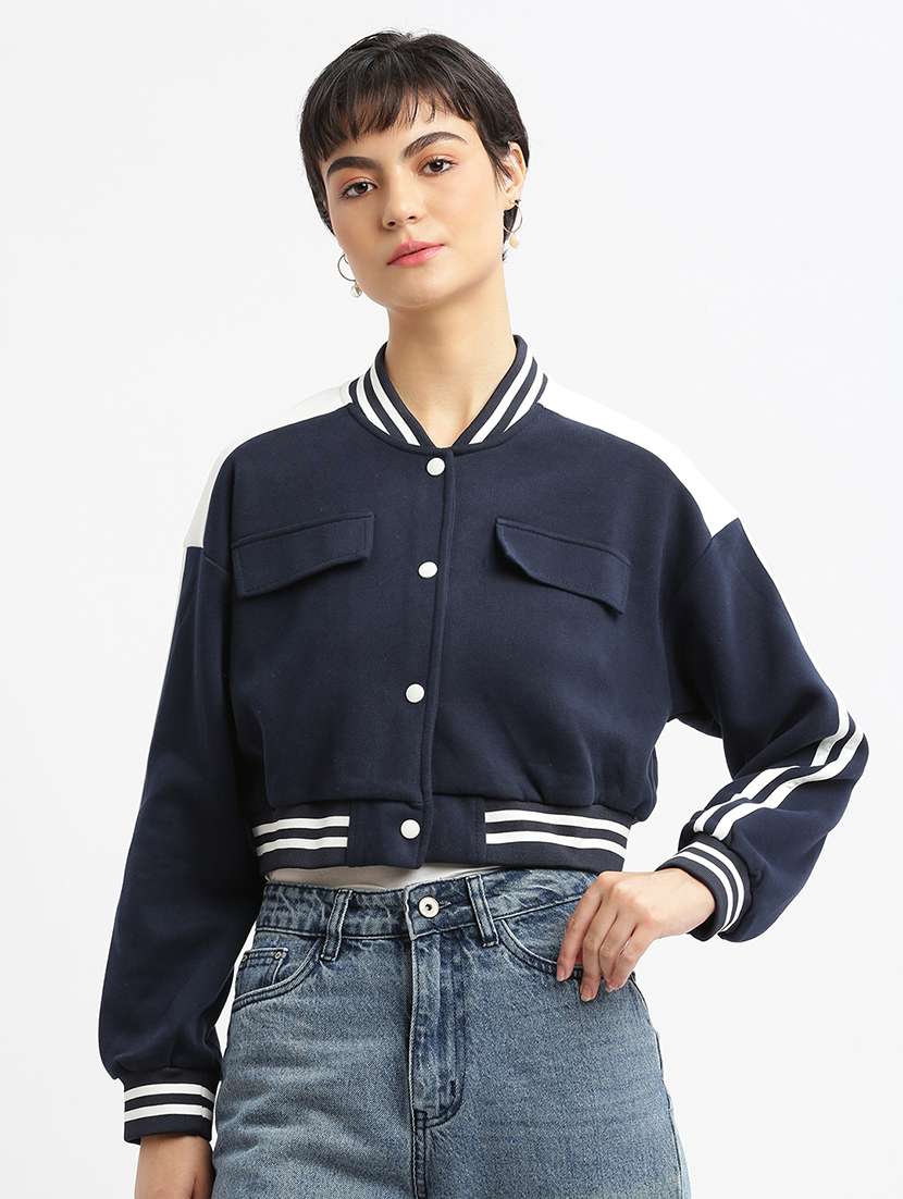 cotton varsity crop jacket - 21387781 - Zoom Image - 0
