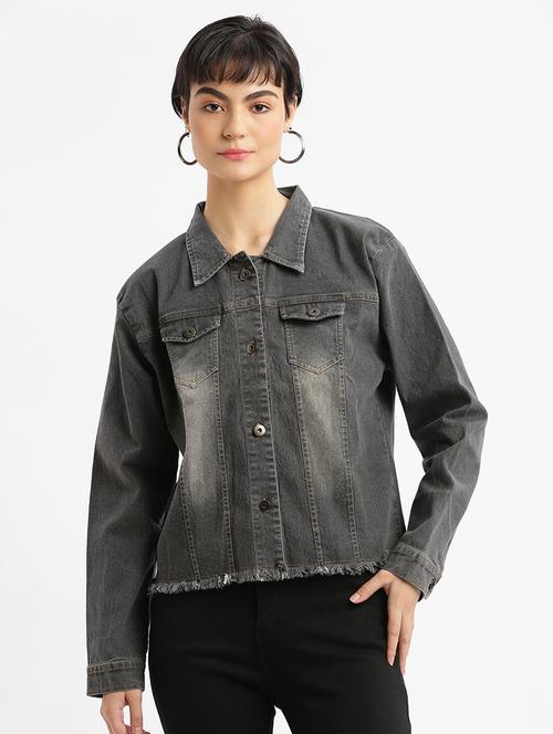 women grey denim solids jacket - 21387795 -  Standard Image - 0