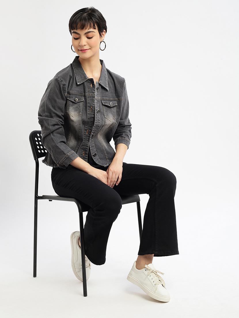women grey denim solids jacket - 21387795 - Standard Image - 4