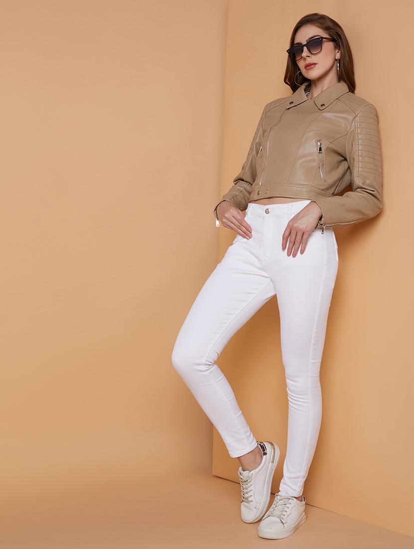 women beige solid biker jacket - 21387796 - Standard Image - 4