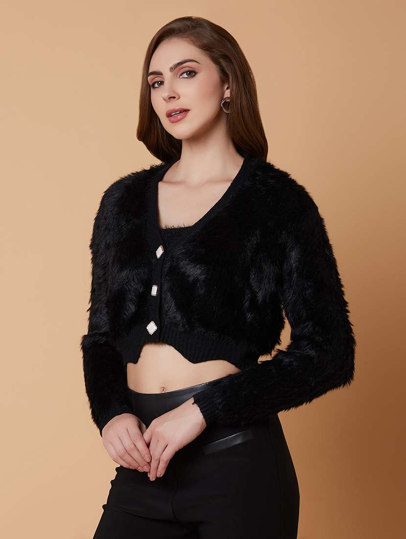 women black fur cardigans with inner slip - 21387800 -  Standard Image - 1