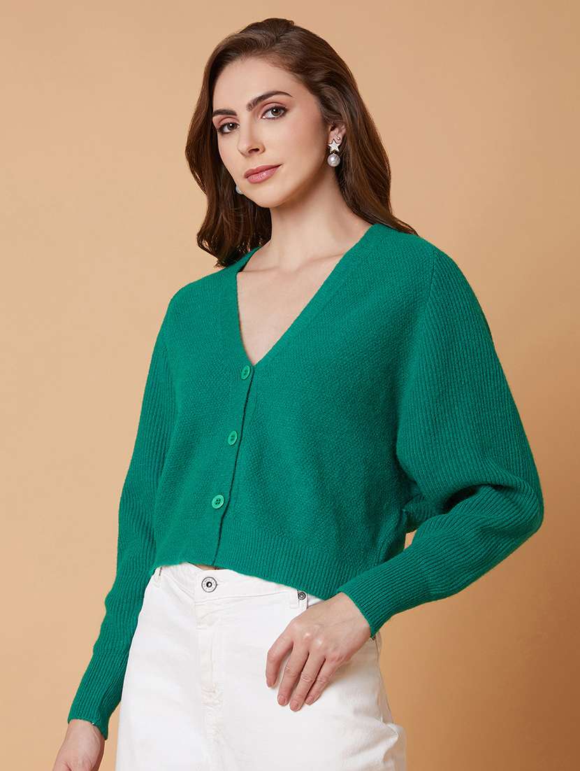 green solid acrylic cardigan - 21387804 -  Standard Image - 1
