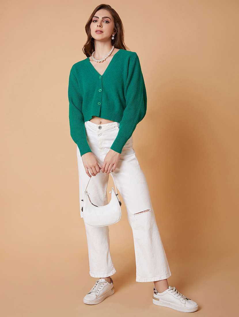 green solid acrylic cardigan - 21387804 -  Standard Image - 4