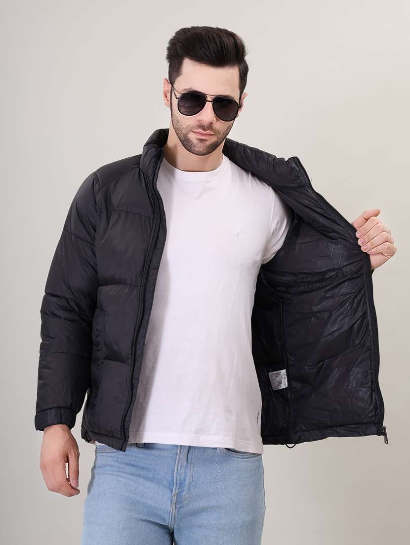 men solid bomber jacket - 21387974 - Standard Image - 1