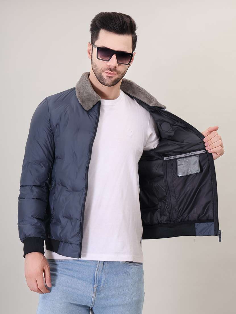 men solid bomber jacket - 21387983 - Standard Image - 1