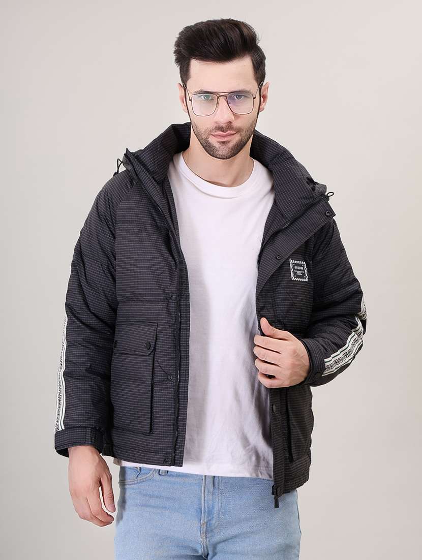 men checkered taped bomber jacket