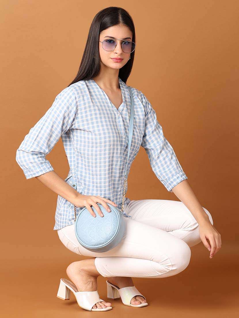 women checkered three quarter sleeves regular top - 21388064 - Standard Image - 4