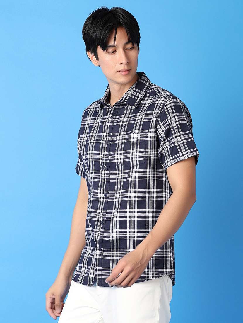 men checks short sleeves casual shirt - 21388071 -  Standard Image - 1
