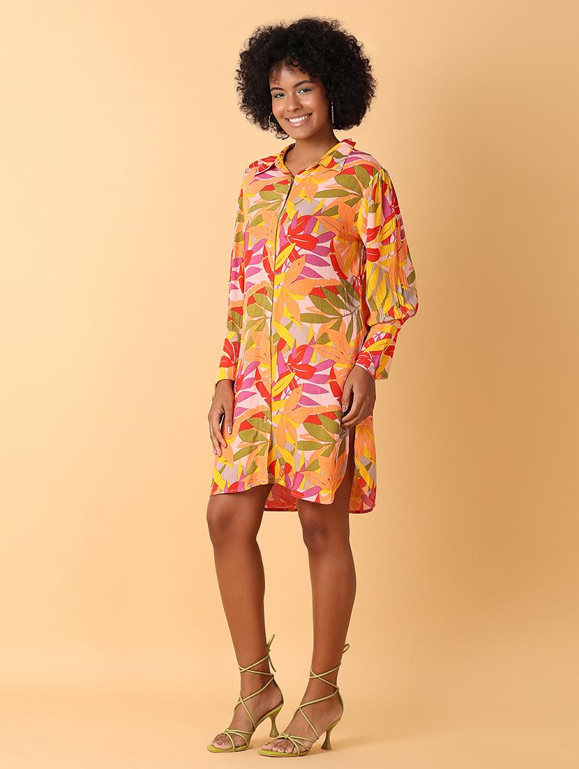 women printed long sleeve shirt dress - 21388085 - Standard Image - 1