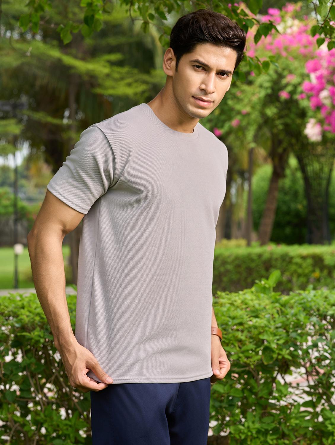 grey lycra blend plain tshirt - 21388354 -  Standard Image - 1
