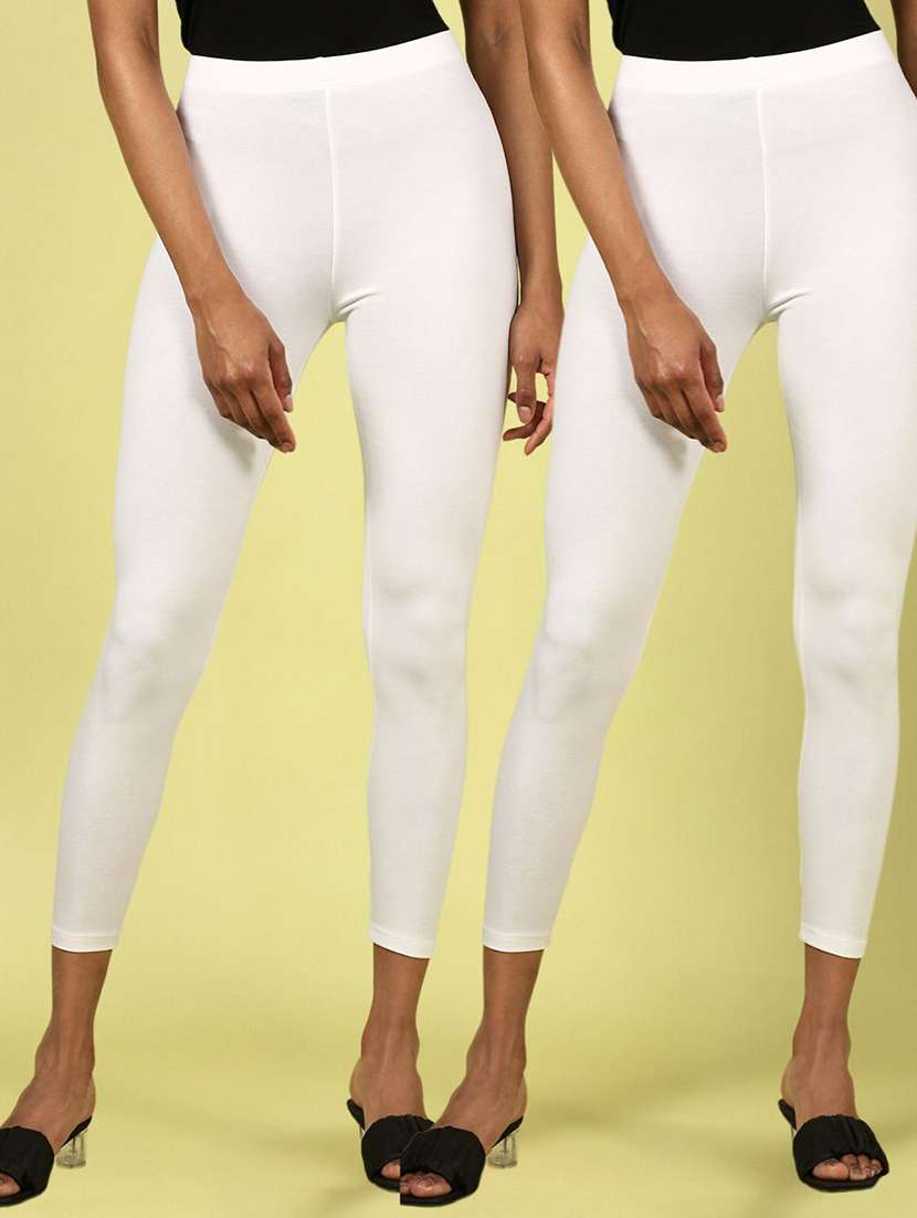women ankle length solid set of 2 leggings