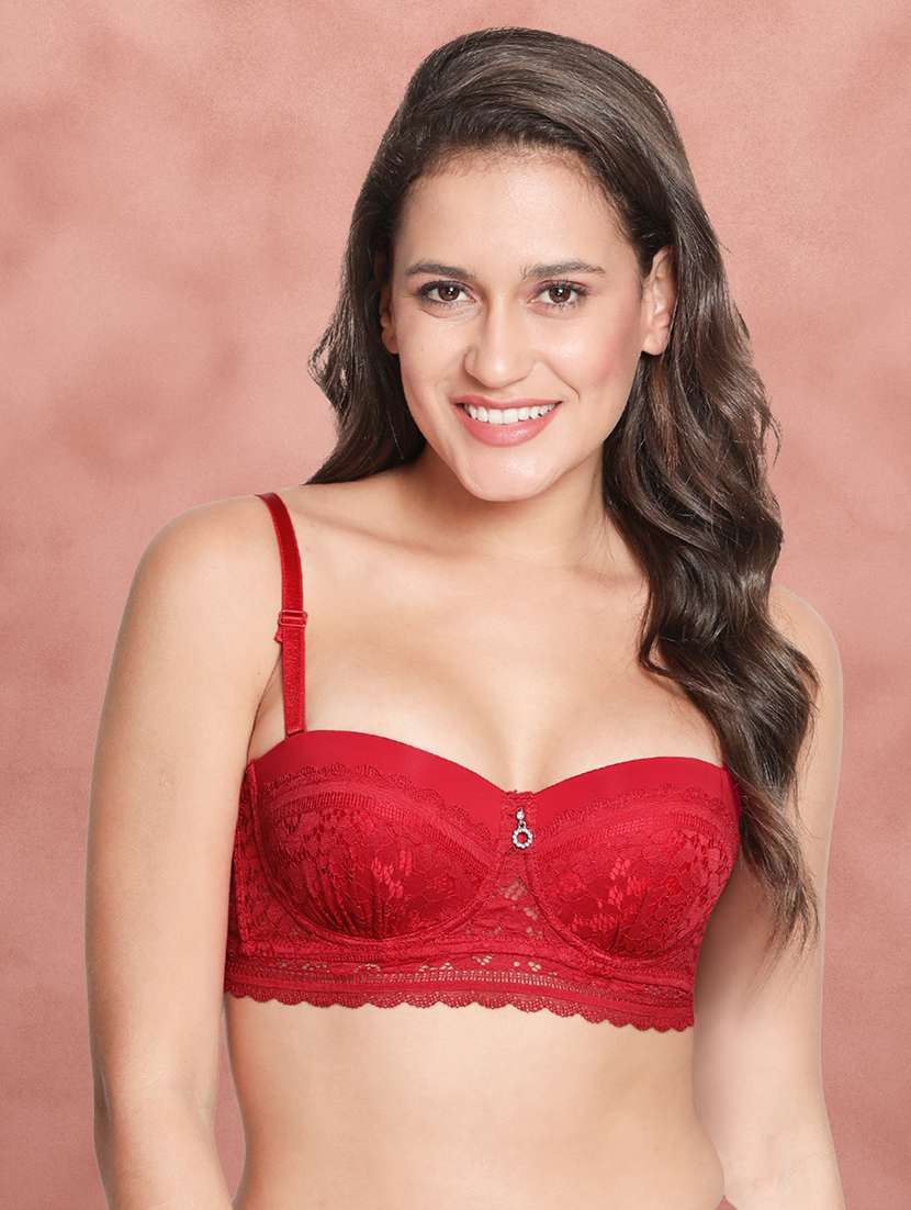 women red nylon balconette bra