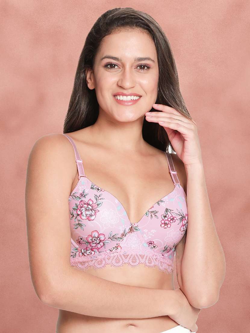 pink floral nylon t-shirt bra