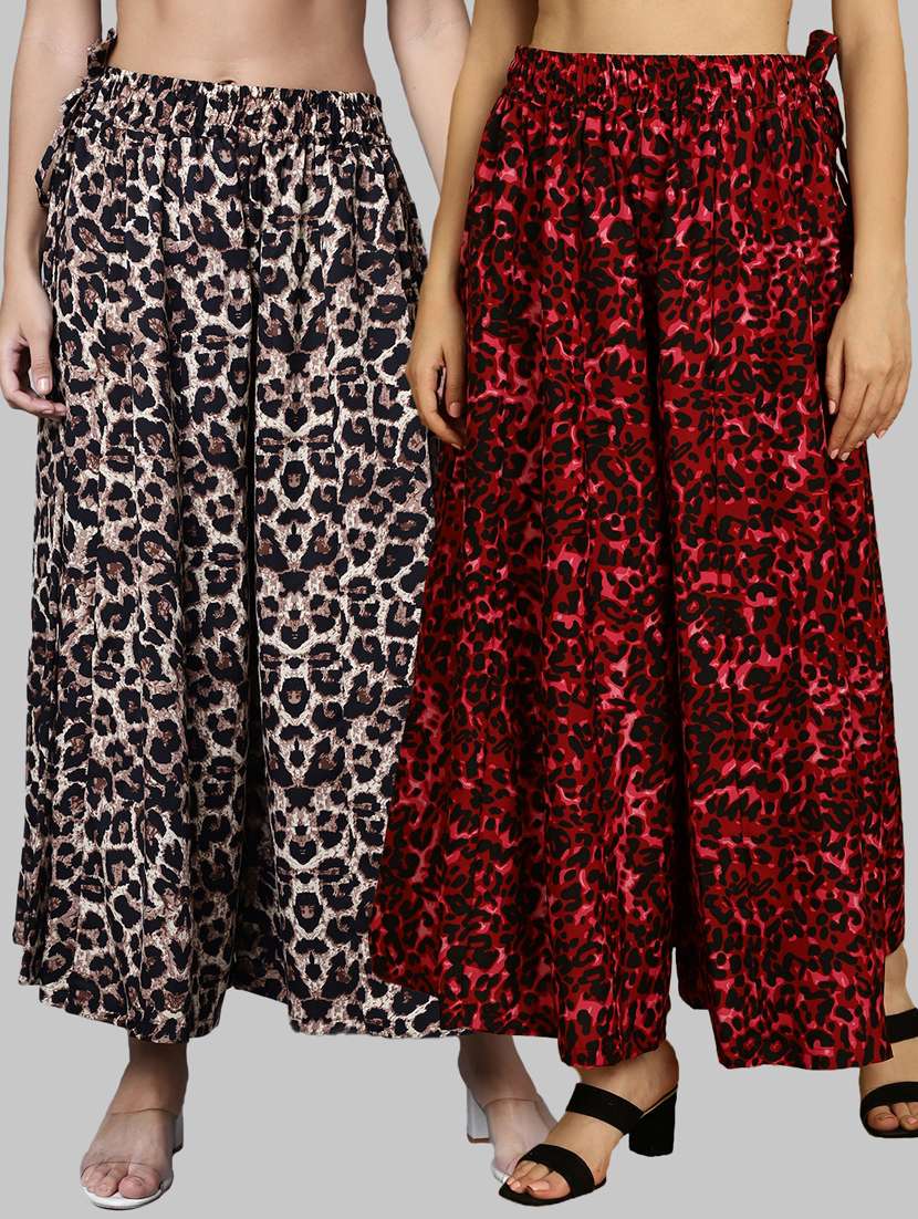 women multicolored printed set of 2 flared palazzo