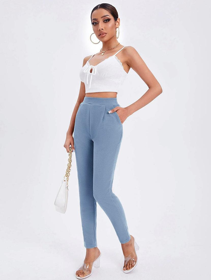 turquoise solid cigarette pants trouser - 21389061 - Standard Image - 4