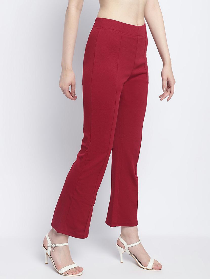 women maroon lycra bootcut trouser - 21389086 -  Standard Image - 1
