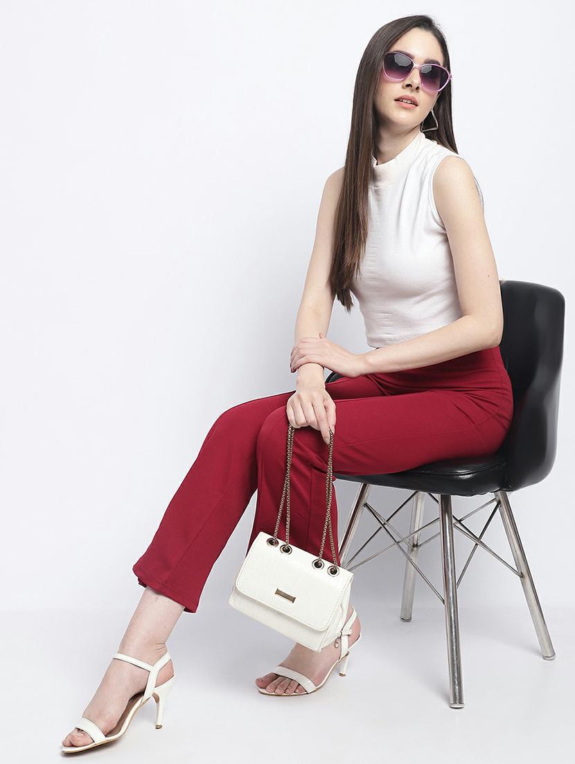 women maroon lycra bootcut trouser - 21389086 -  Standard Image - 4