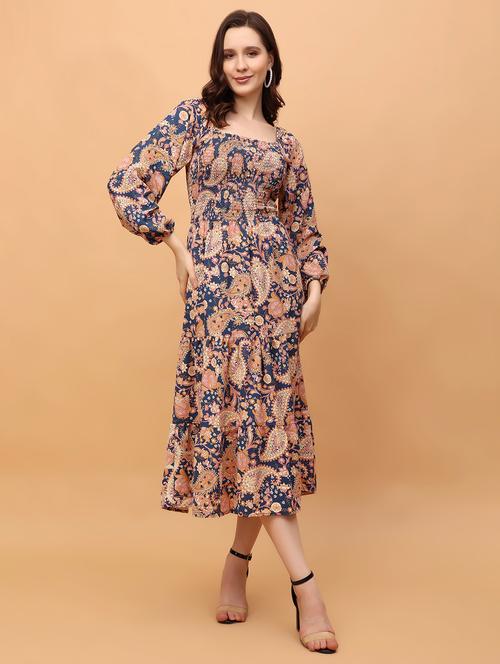 women printed long sleeves tiered dress - 21389119 -  Standard Image - 0