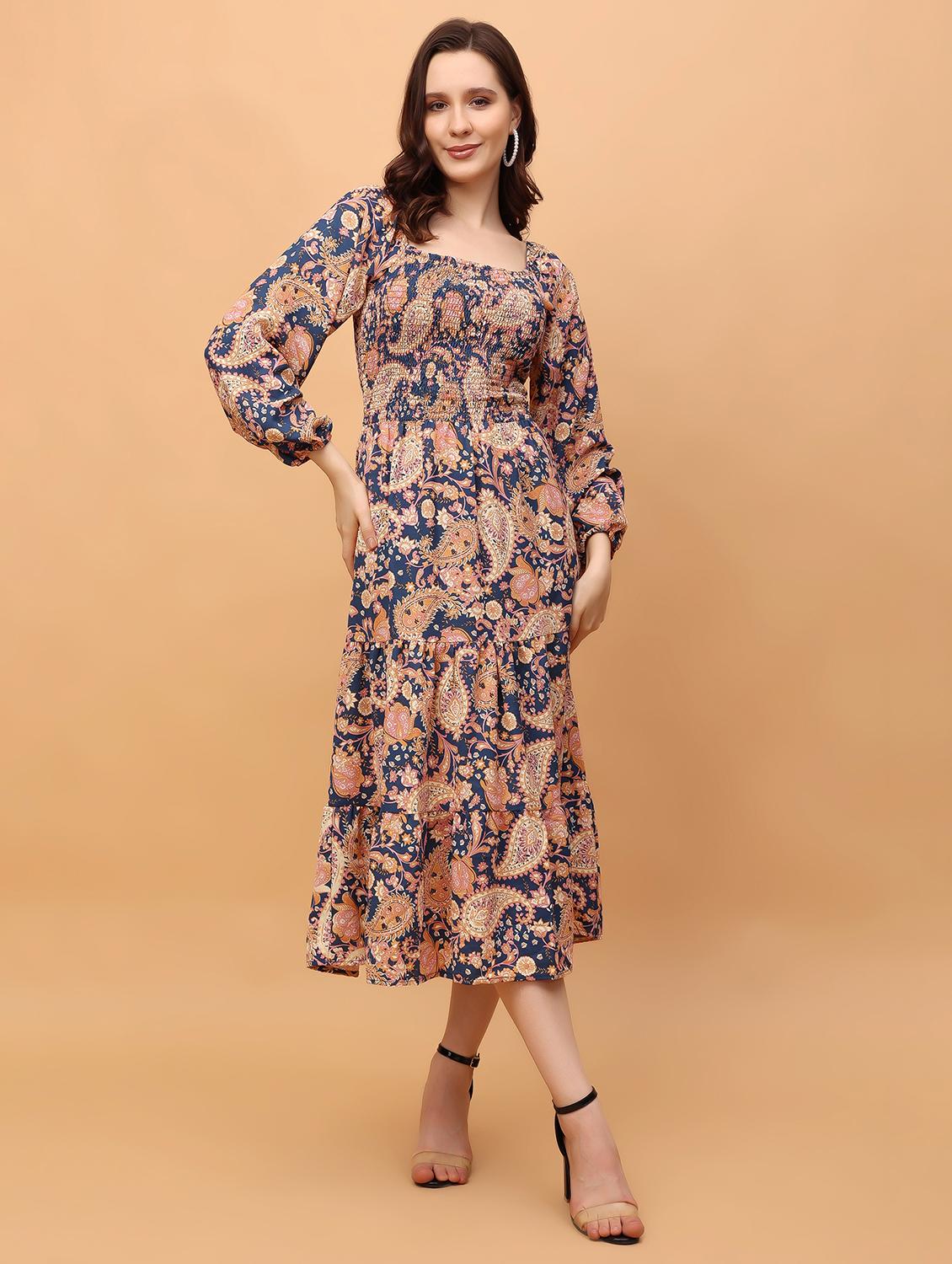 women printed long sleeves tiered dress - 21389119 -  Zoom Image - 0