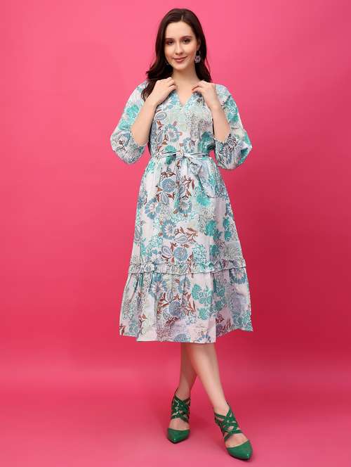 women printed tiered dress - 21389126 - Standard Image - 0
