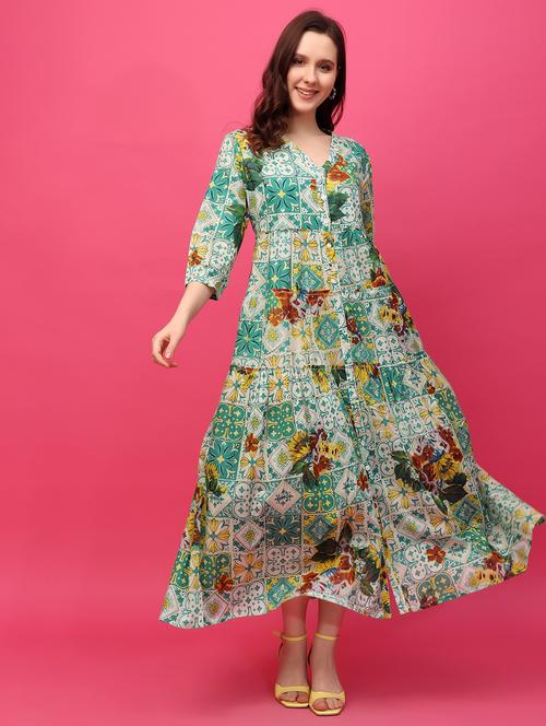 multicolored floral printed fit & flare dress - 21389137 - Standard Image - 0