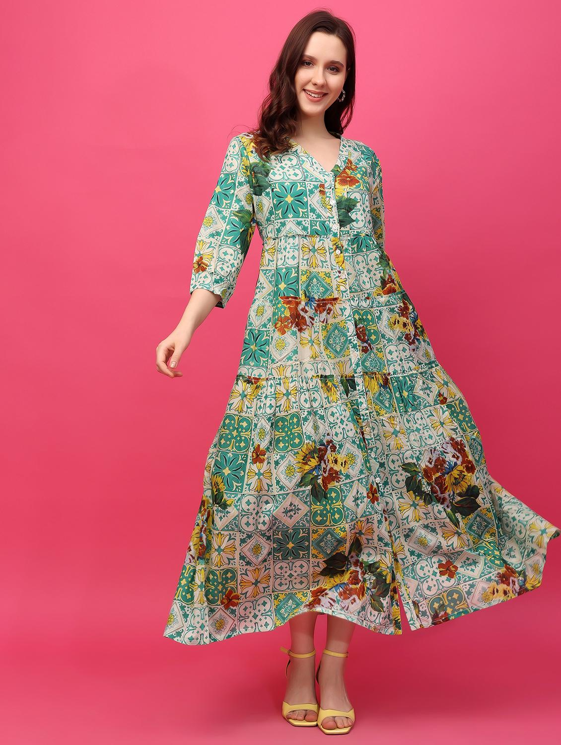 multicolored floral printed fit & flare dress - 21389137 - Zoom Image - 0