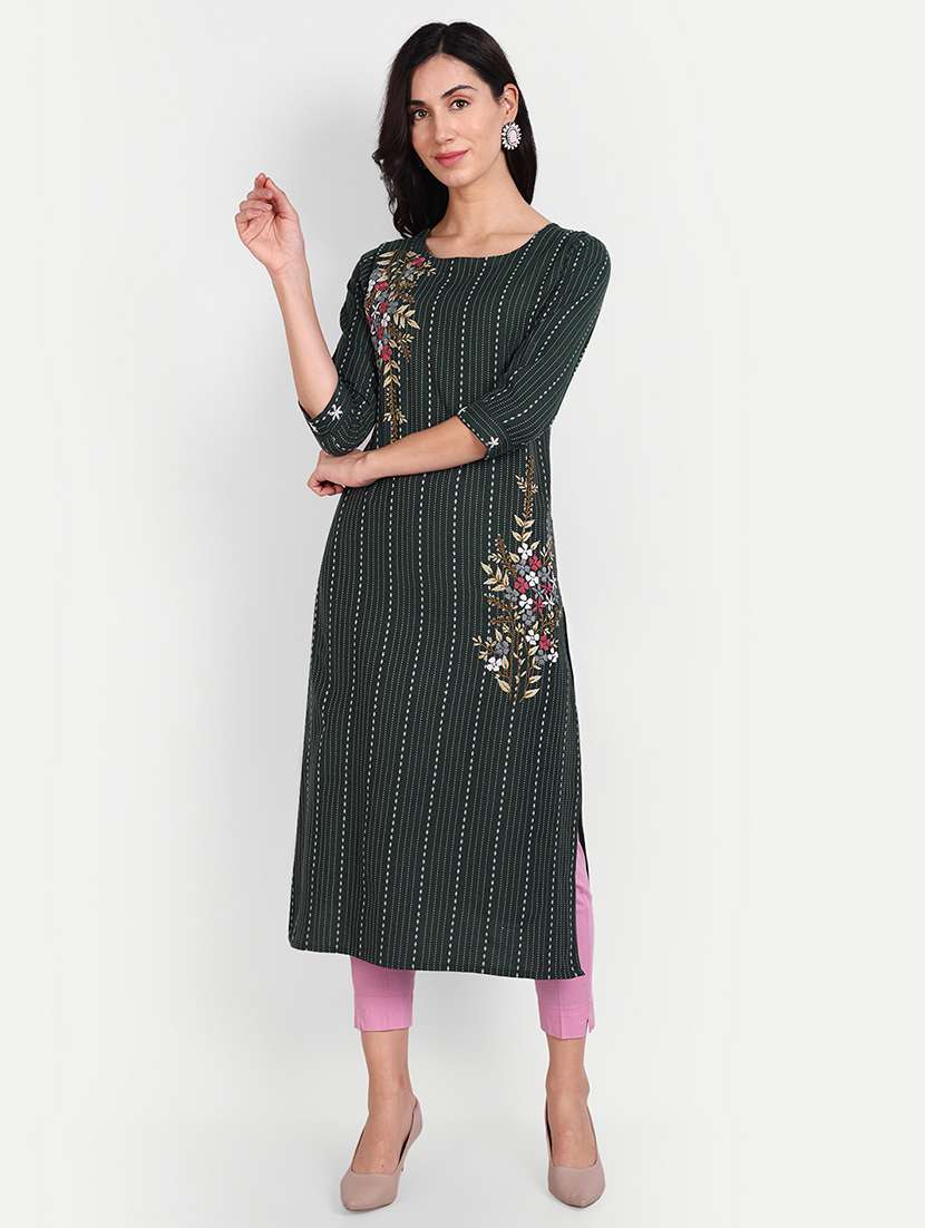 women three quarter sleeve straight kurta