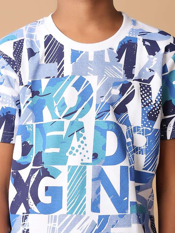 boys white typography print t-shirt and shorts - 21389656 -  Standard Image - 4