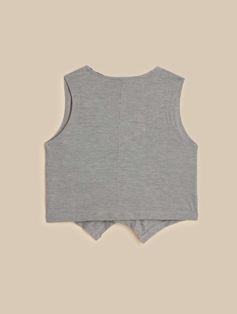 Kids Grey Melange Cotton Nehru Jacket - 21389665 -  Standard Image - 1