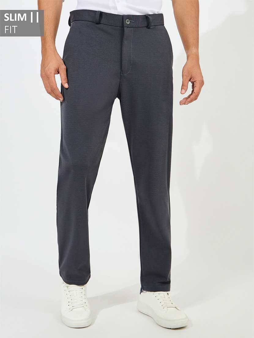 men mid-rise solid flat front casual trouser