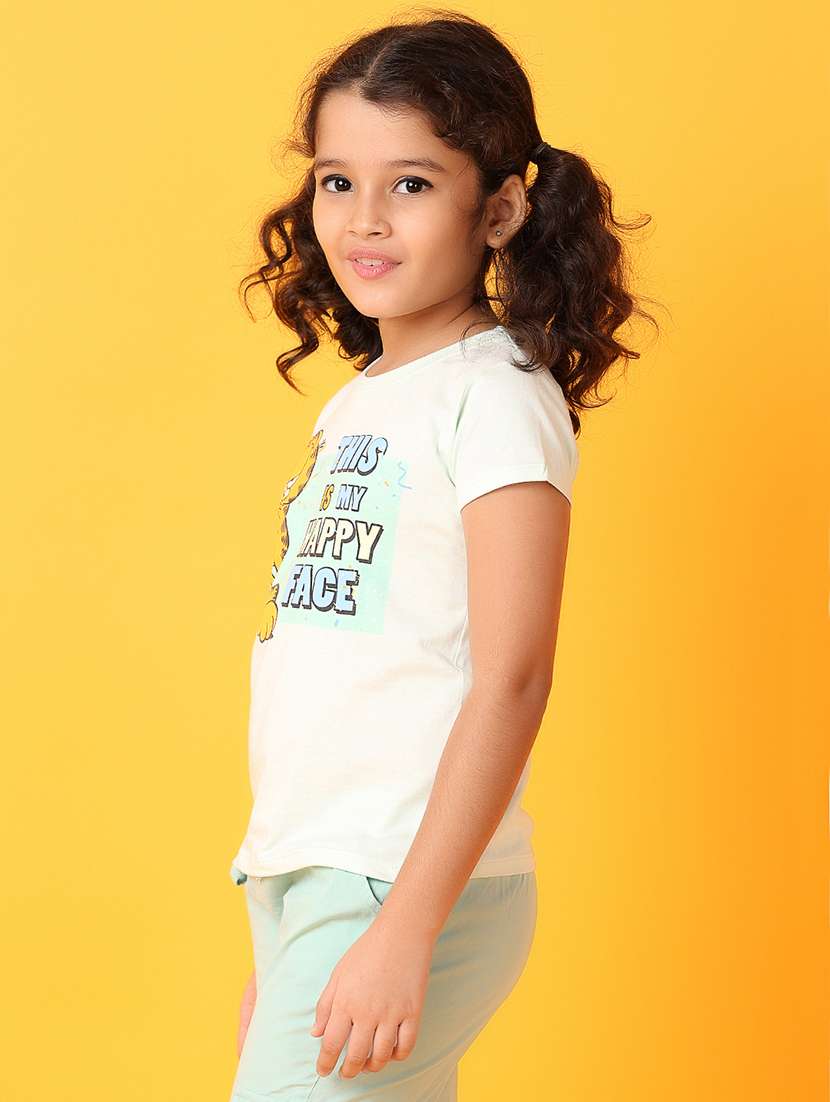girls front printed round neck tee - 21389795 -  Standard Image - 1
