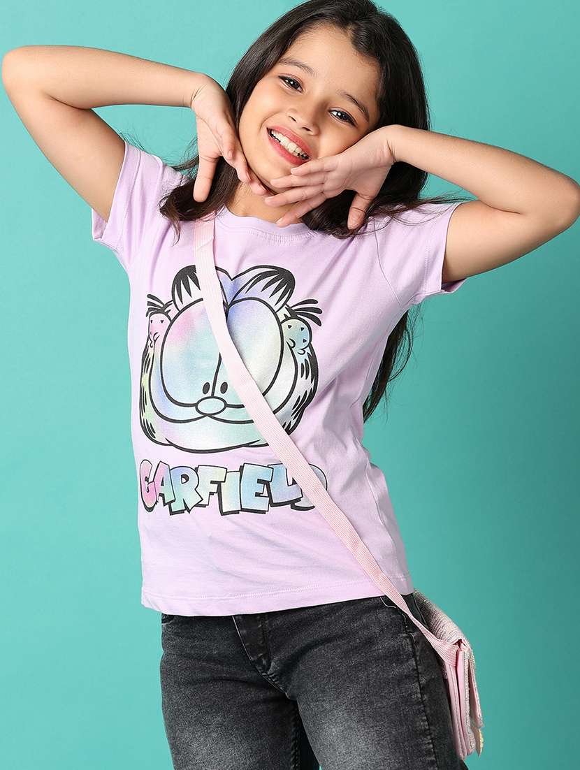 girls round neck front printed regular tee - 21389796 -  Standard Image - 1