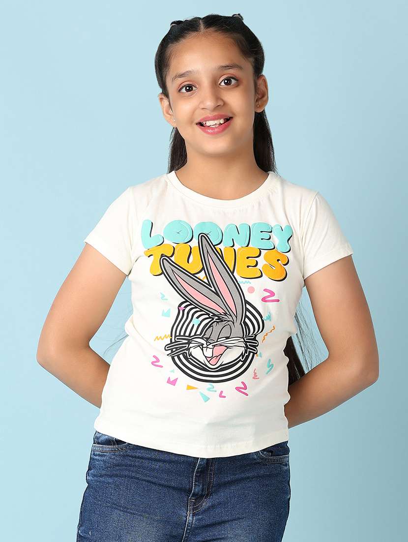 girls round neck front printed regular tee