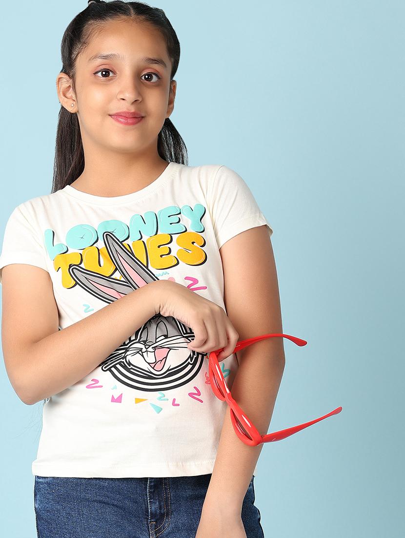 girls round neck front printed regular tee - 21389797 - Standard Image - 1