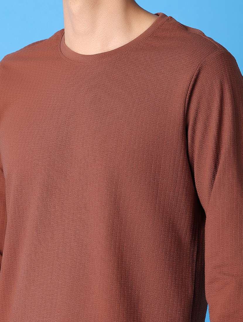 men brown self design long sleeve t-shirt - 21389817 - Standard Image - 4