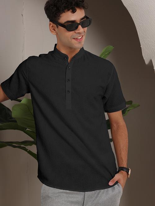 men black polyester short kurta - 21390137 - Standard Image - 0