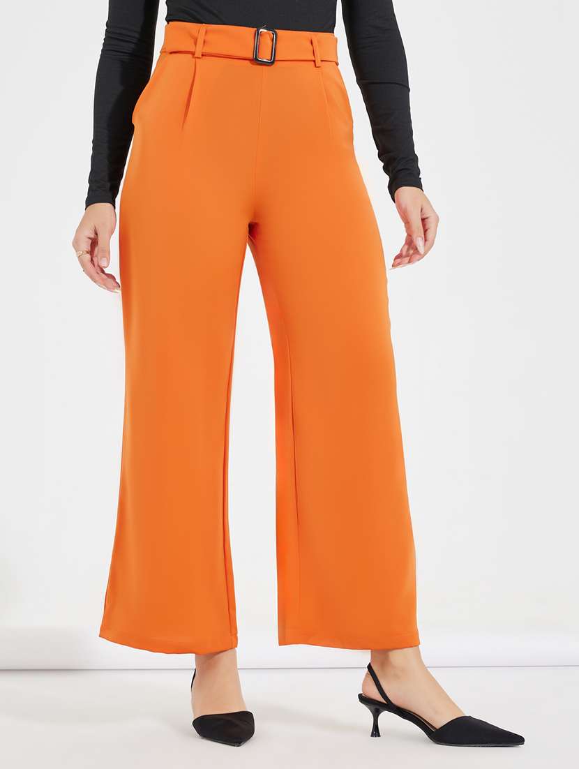 women orange polyester wide leg trouser - 21390748 - Zoom Image - 0