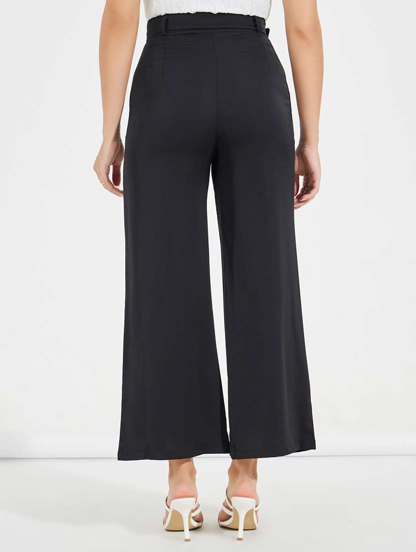 women black polyester wide leg trouser - 21390749 -  Standard Image - 1