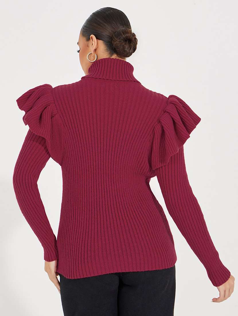 women pink solid turtle neck pullover - 21390824 -  Standard Image - 1