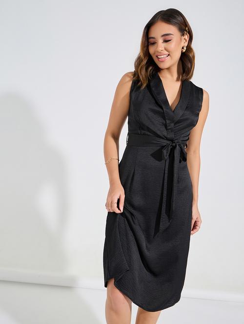 women black polyester belted dress - 21390864 -  Standard Image - 0