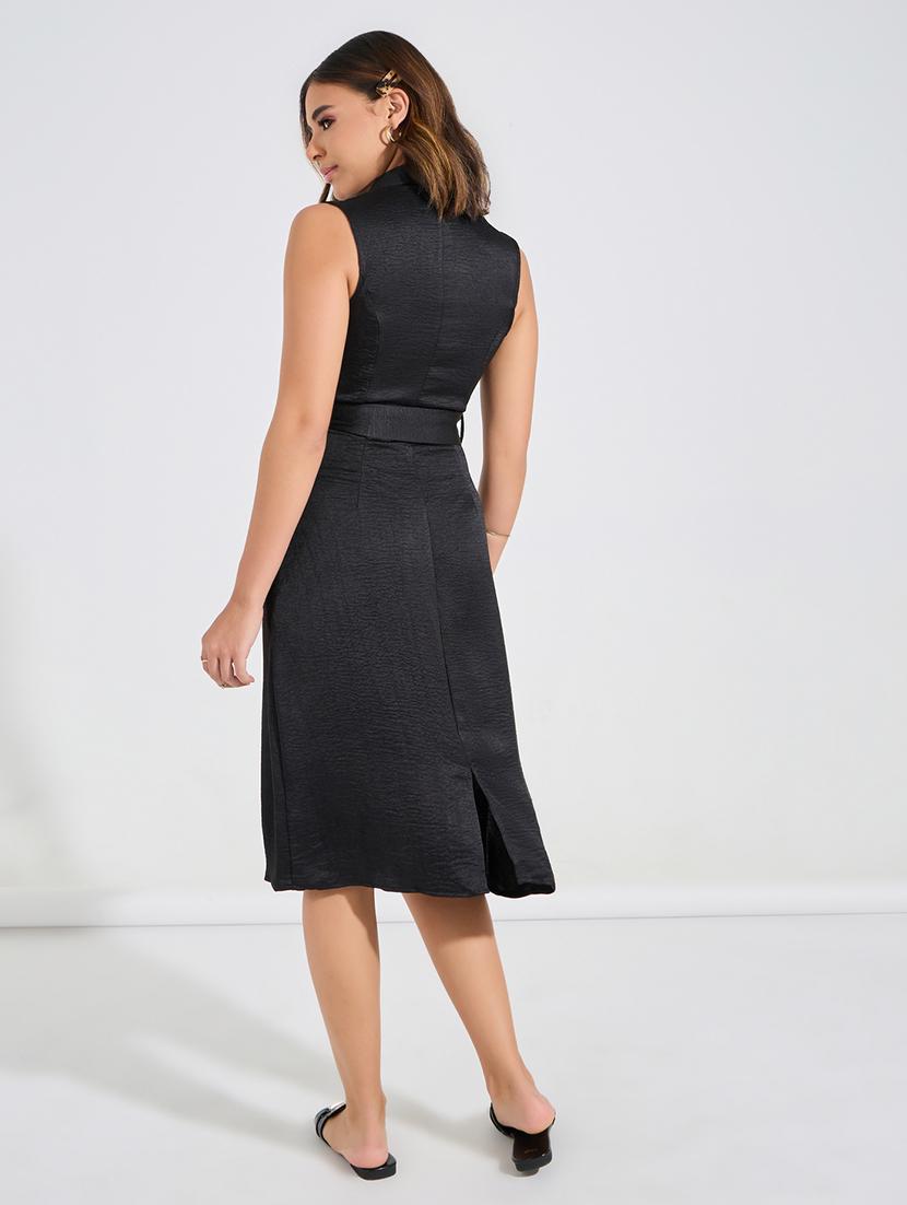 women black polyester belted dress - 21390864 - Standard Image - 4