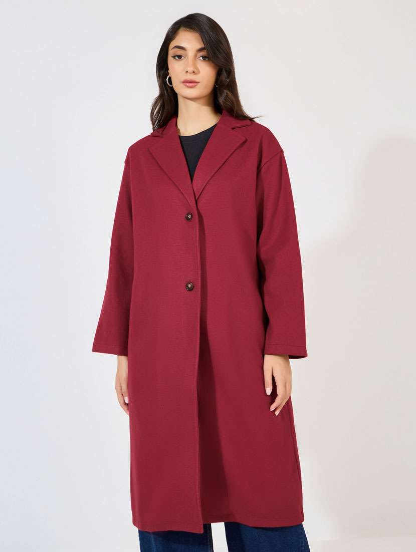 women burgundy solid long sleeve trench coat - 21390872 - Zoom Image - 0
