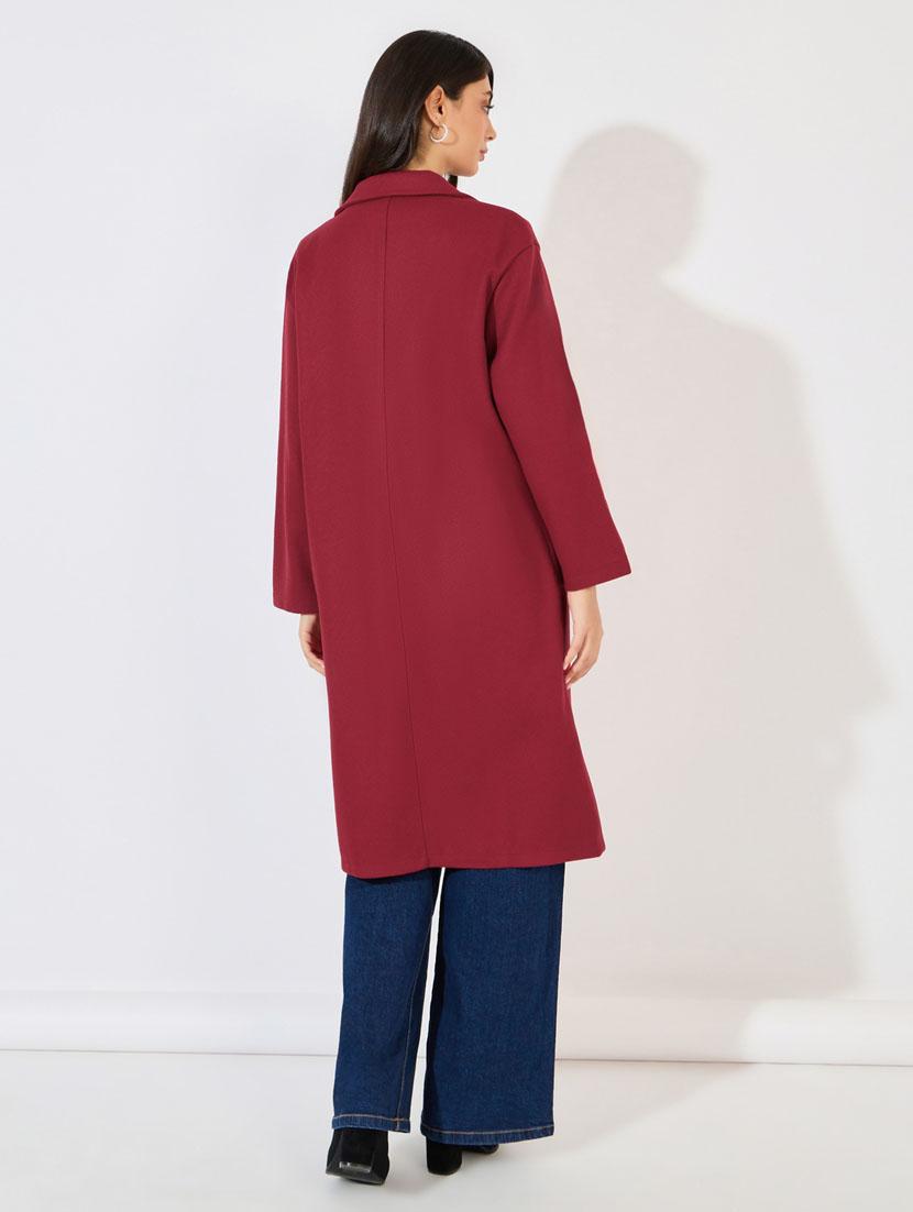 women burgundy solid long sleeve trench coat - 21390872 -  Standard Image - 1