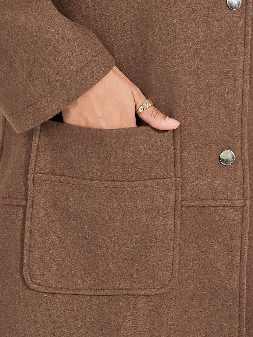 women brown solid full sleeve coat - 21390873 -  Standard Image - 4