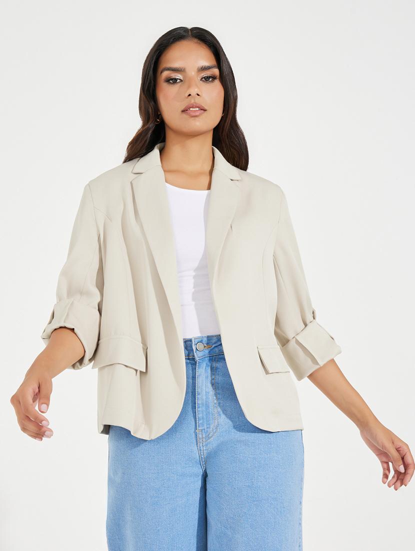 women beige solid casual blazer - 21390876 -  Standard Image - 1