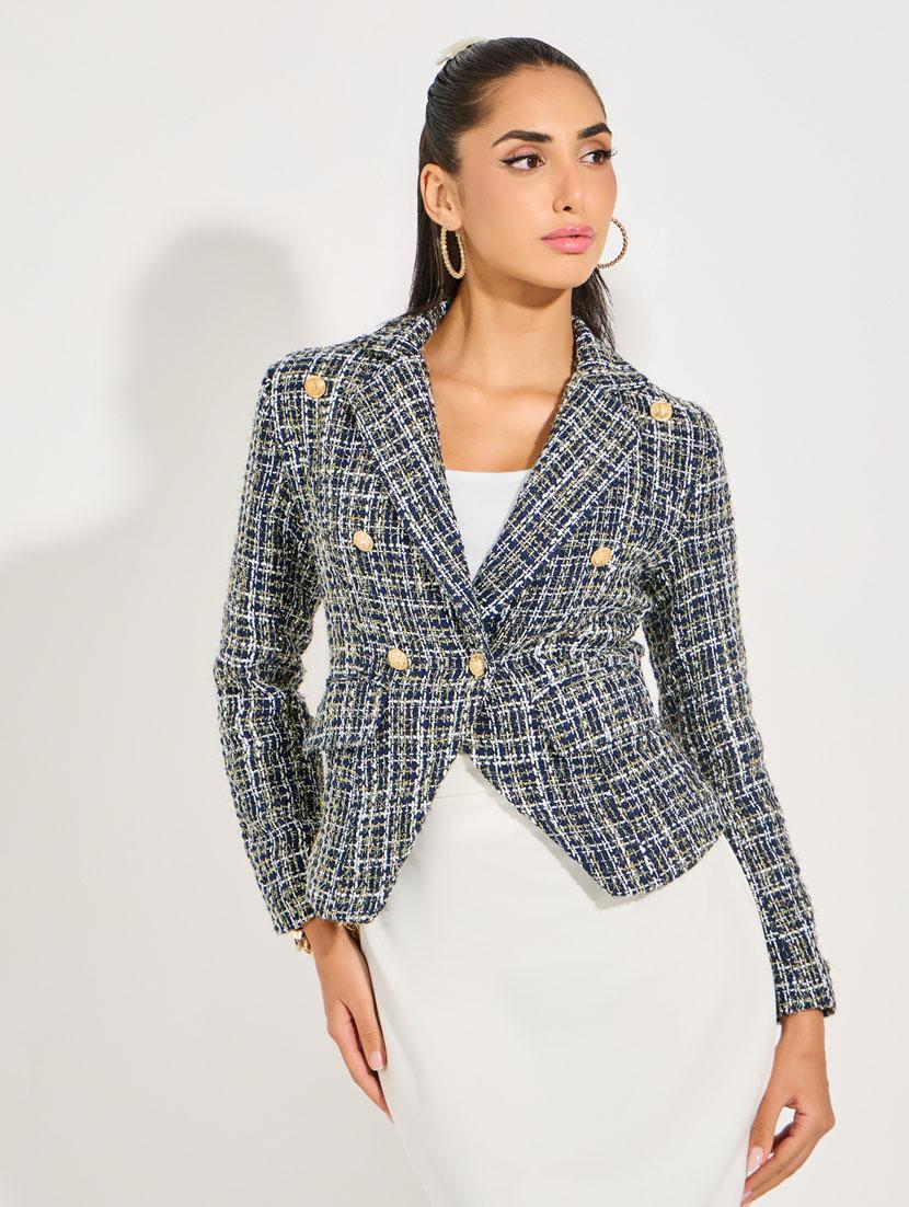 polyester printed party wear double breasted blazer - 21390877 -  Zoom Image - 0