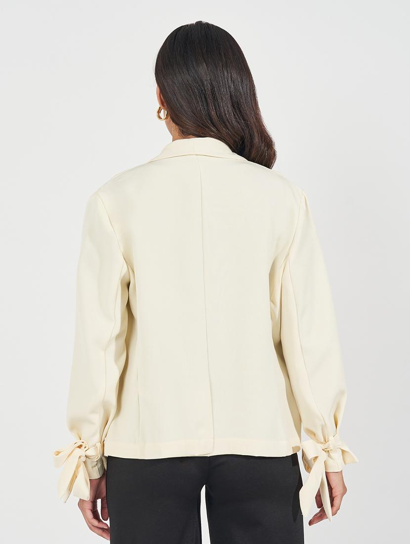 women beige solid casual blazer - 21390878 - Standard Image - 1