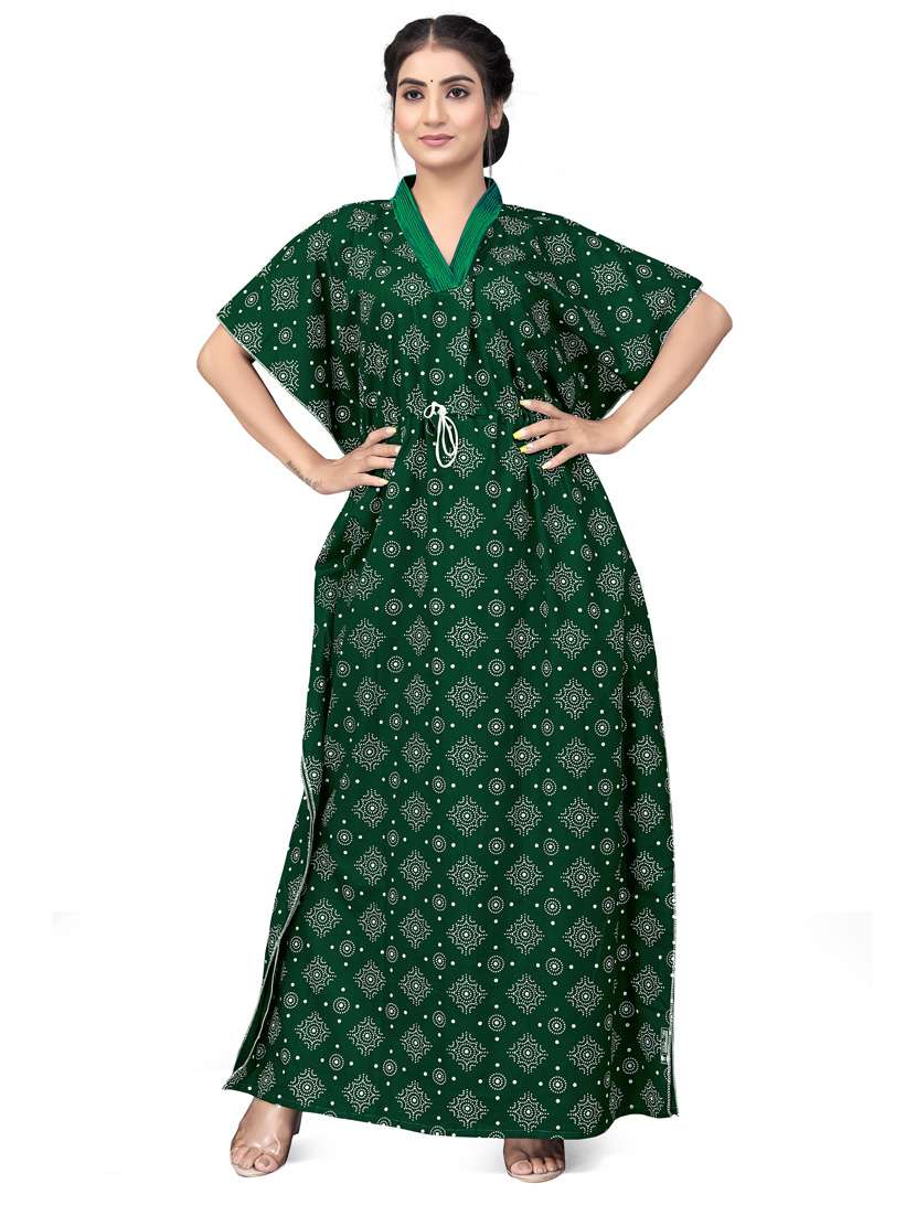 women green cotton kaftan