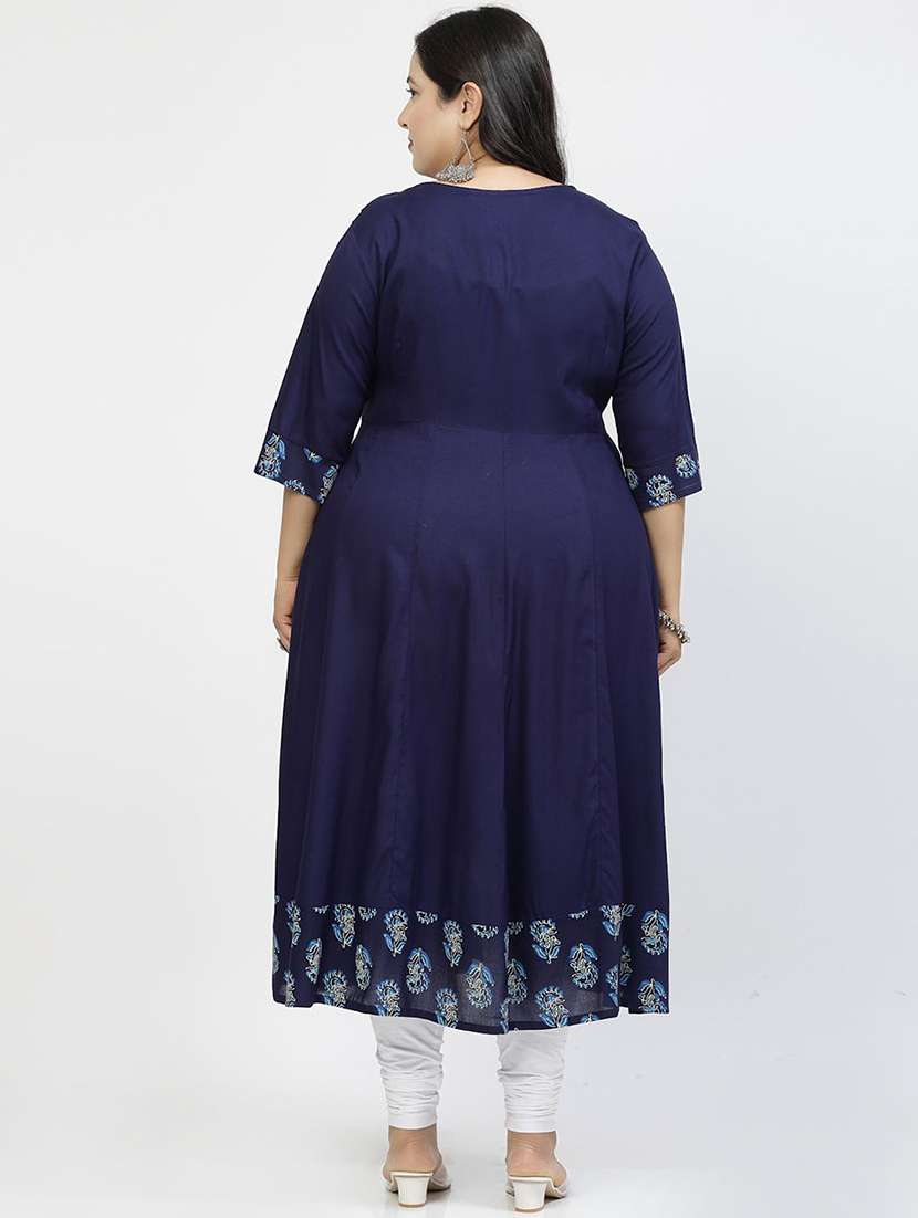 women navy blue round neck plus size flared kurta - 21391104 - Standard Image - 4